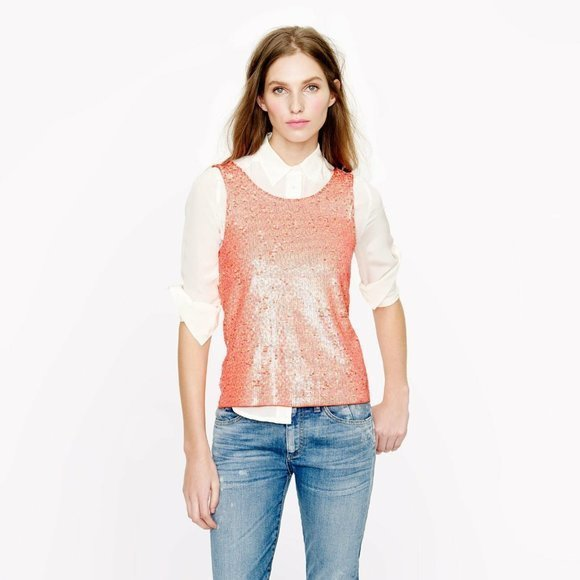 NWT J.CREW HEATHERED SEQUINED ORANGE‎ NEON TANK TOP HOLLIDAY CHRISTMAS SPARK - Picture 1 of 6